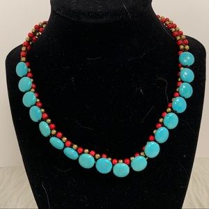 Simulated Turquoise and Red contrast necklace